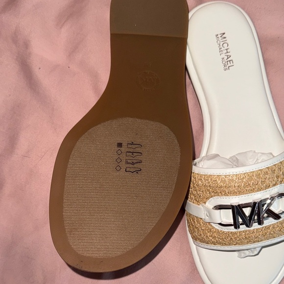 Michael Kors Cream and Tan Slide Sandals - Picture 3 of 5